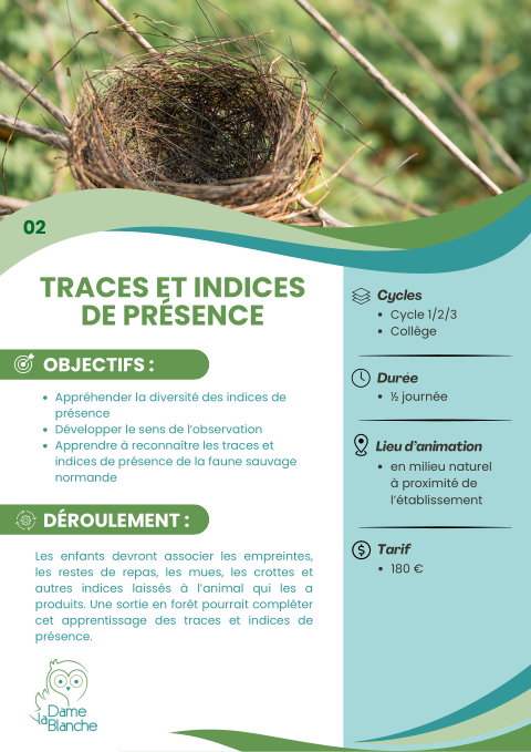Aperçu de la fiche « Traces et indices de présence »